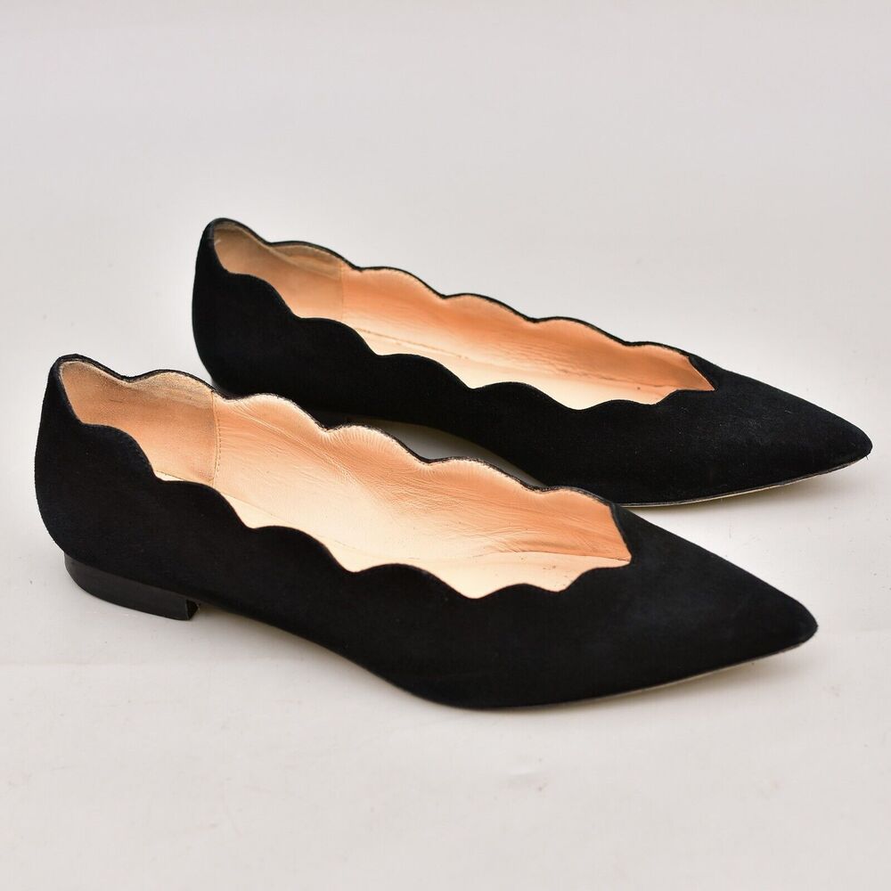 Club Monaco Black Women's 8 Pointed Toe Slip On Flats Size 38.5 Italy Scalloped